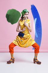 Golden Sleeveless A-Line Satin Dress