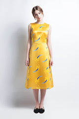 Golden Sleeveless A-Line Satin Dress