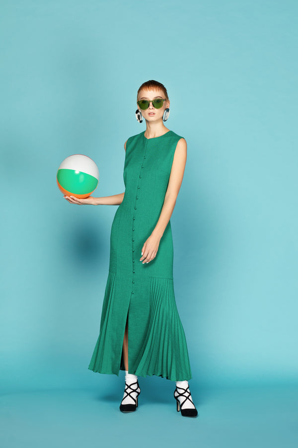 Ylva Buttoned Maxi Dress with Pleated Godet