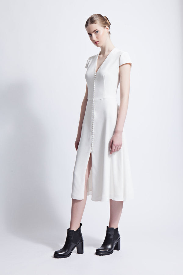 Sonja White Buttoned Midi Dress Made to Measure
