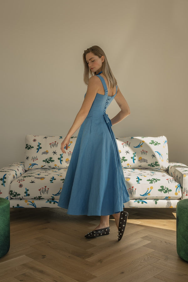 linen corset dress Maxi Dress - Thin Straps Pleated Linen Dress - Sweetheart Neck A line Linen Dress the lace up detail adds a romantic touch to the piece Karen Millen Viscose Linen Corset