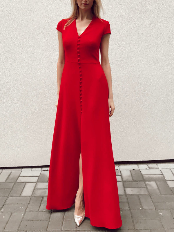 Sonja Red Buttoned Maxi Dress Made to Measure