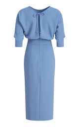 Adele Blue Long Sleeve Midi Dress