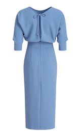 Adele Blue Long Sleeve Midi Dress Made to Measure