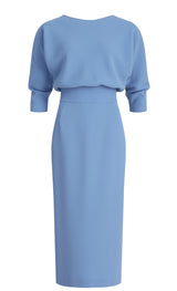 Adele Blue Long Sleeve Midi Dress Made to Measure
