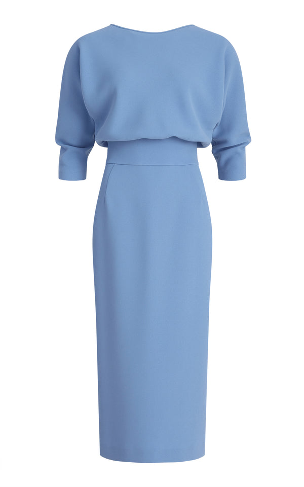 Adele Blue Long Sleeve Midi Dress