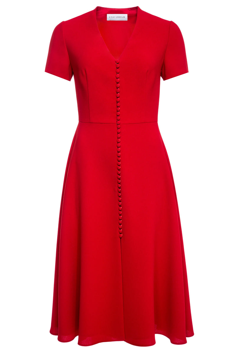 Sonja Red Buttoned Midi Dress Made to Measure