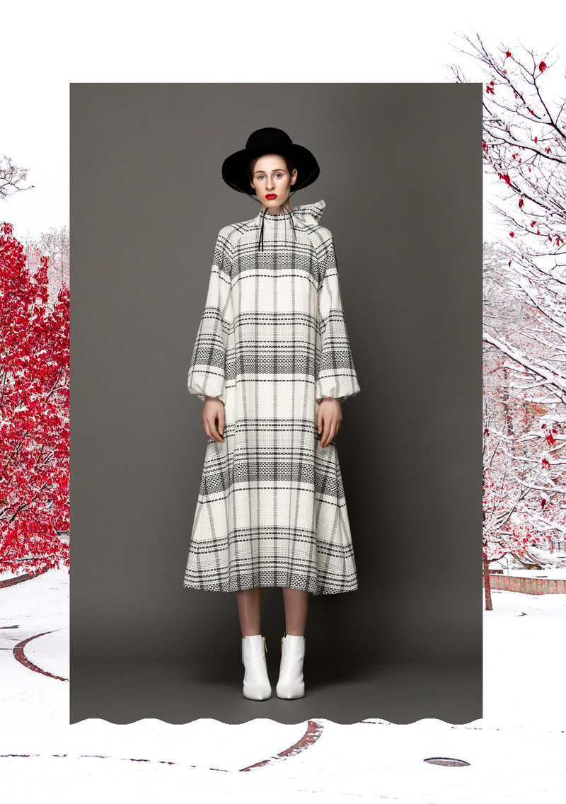 Mary A-line Plaid Dress with Bow Tie
