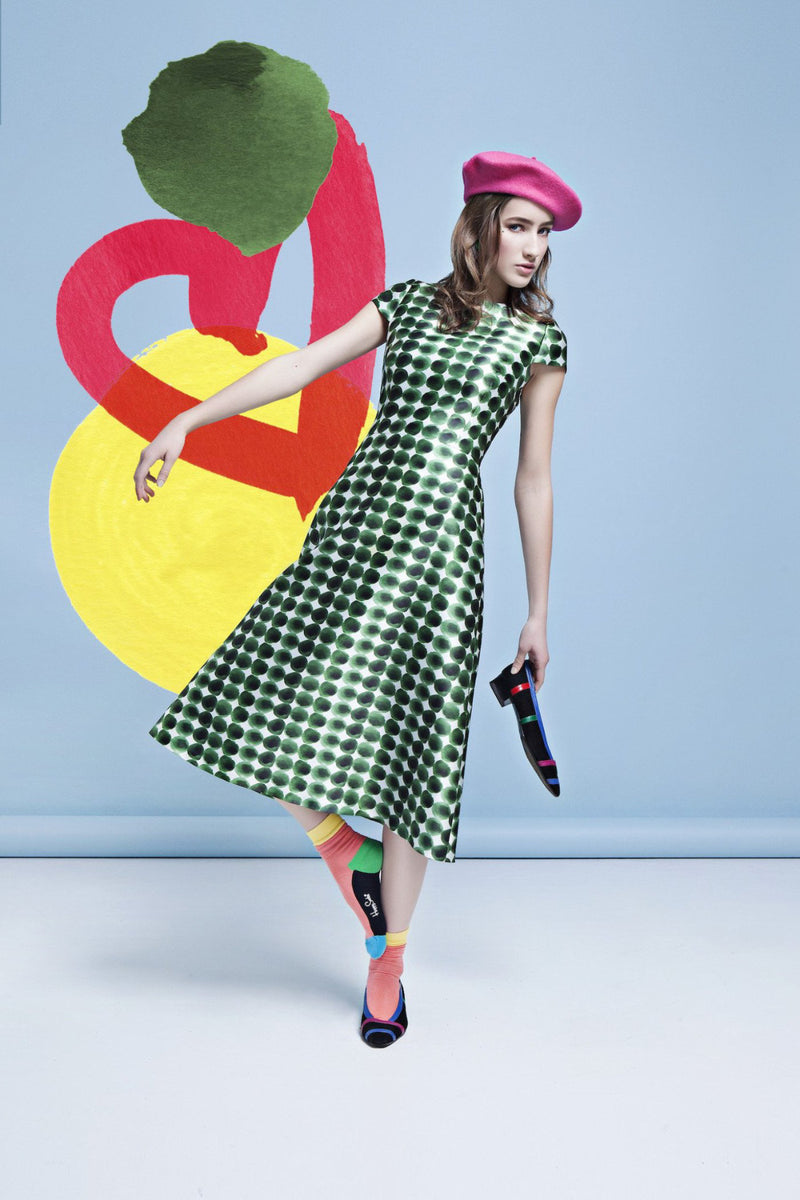 Green A-Line Dress with Pattern