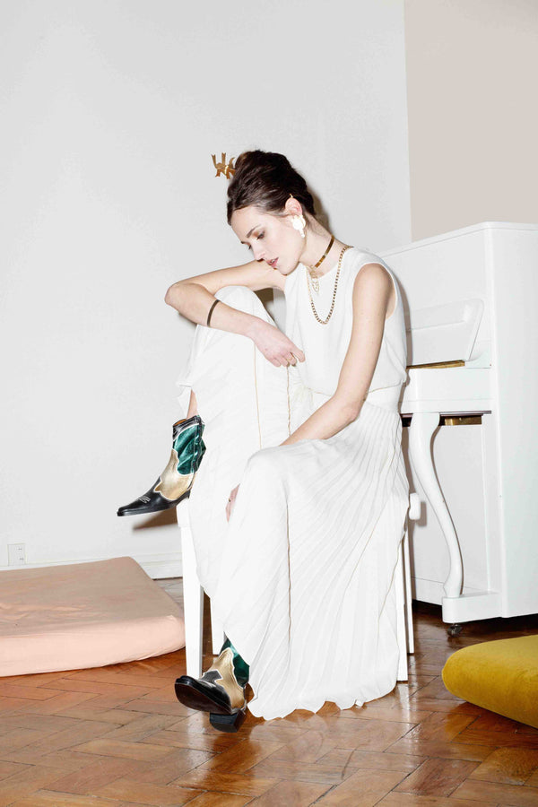 iris pleated bib midi dress Iris Pleated Bib Midi Dress