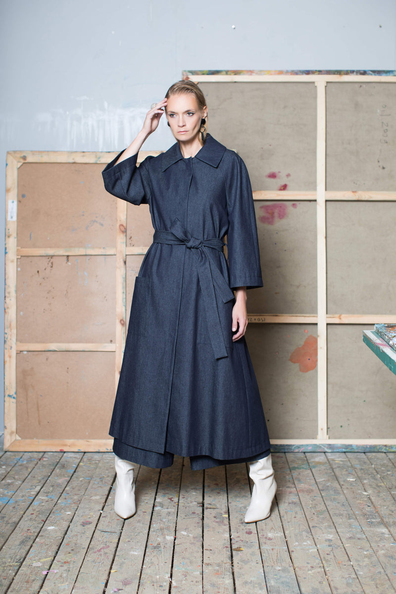 Indre Denim Maxi Coat with Patch Pockets