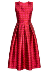 Red Midi Dress with Box Pleats