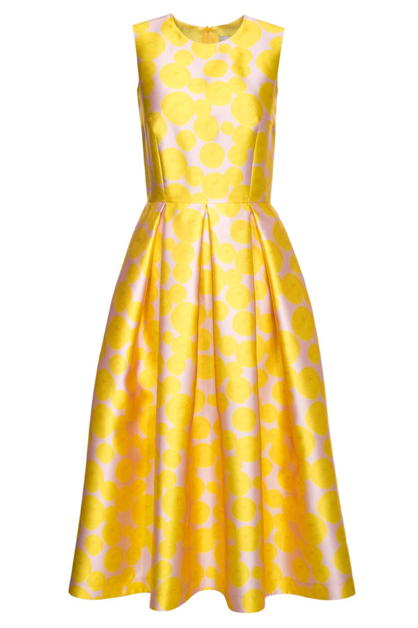 Yellow Midi Dress with Pleats