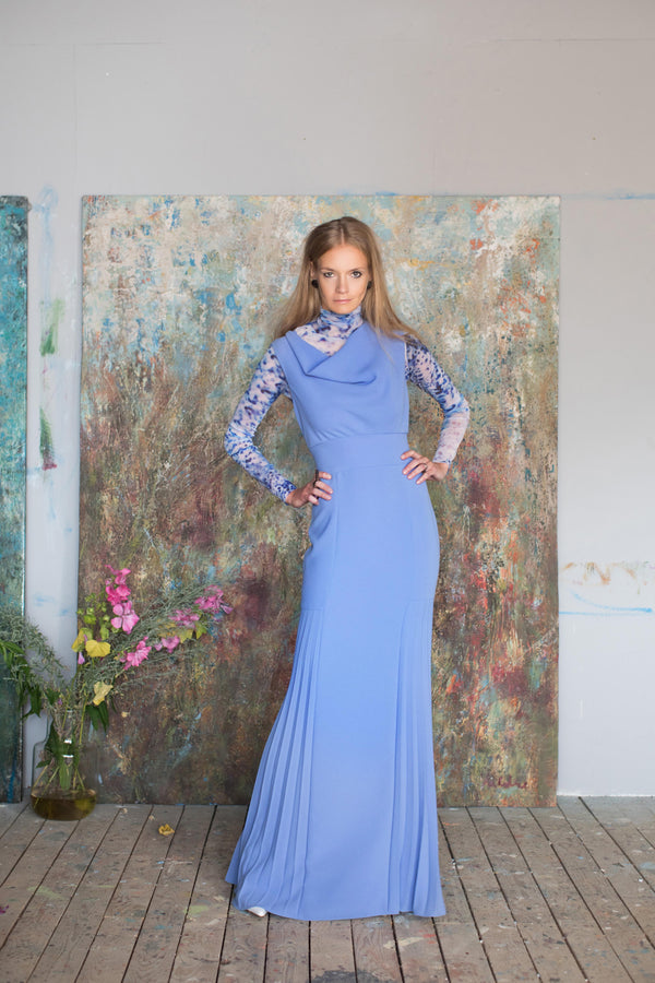 Alva Crepe Gown with Pleated Godet
