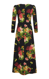 Dahlia Print Wool Crepe Maxi Dress