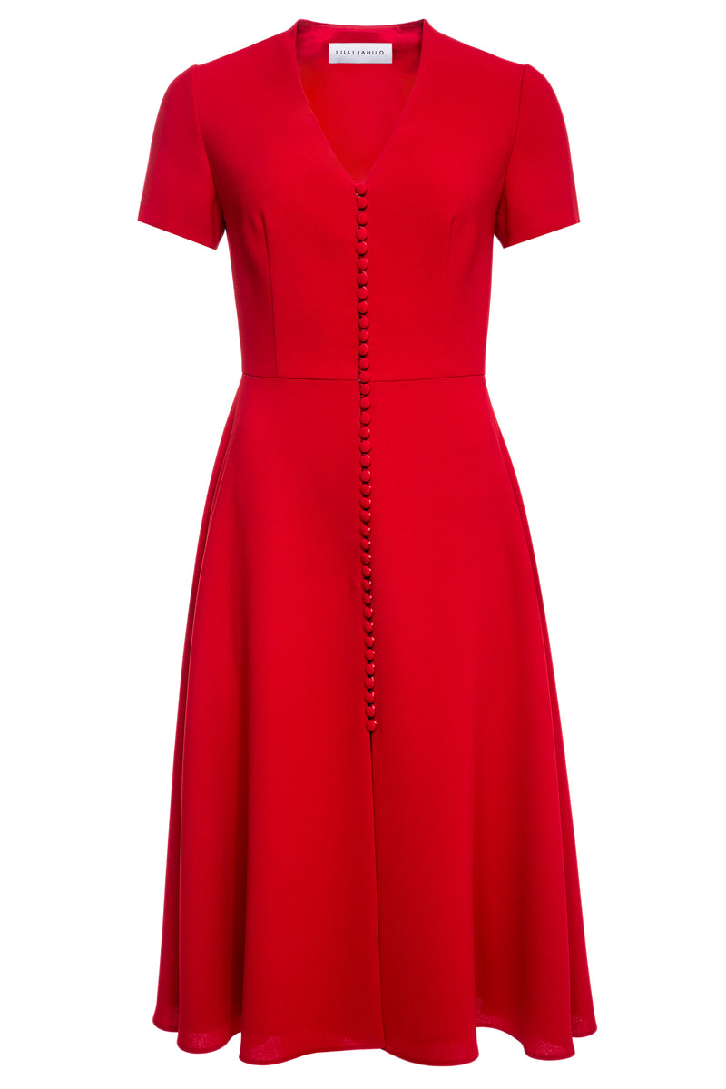Sonja Red Buttoned Midi Dress