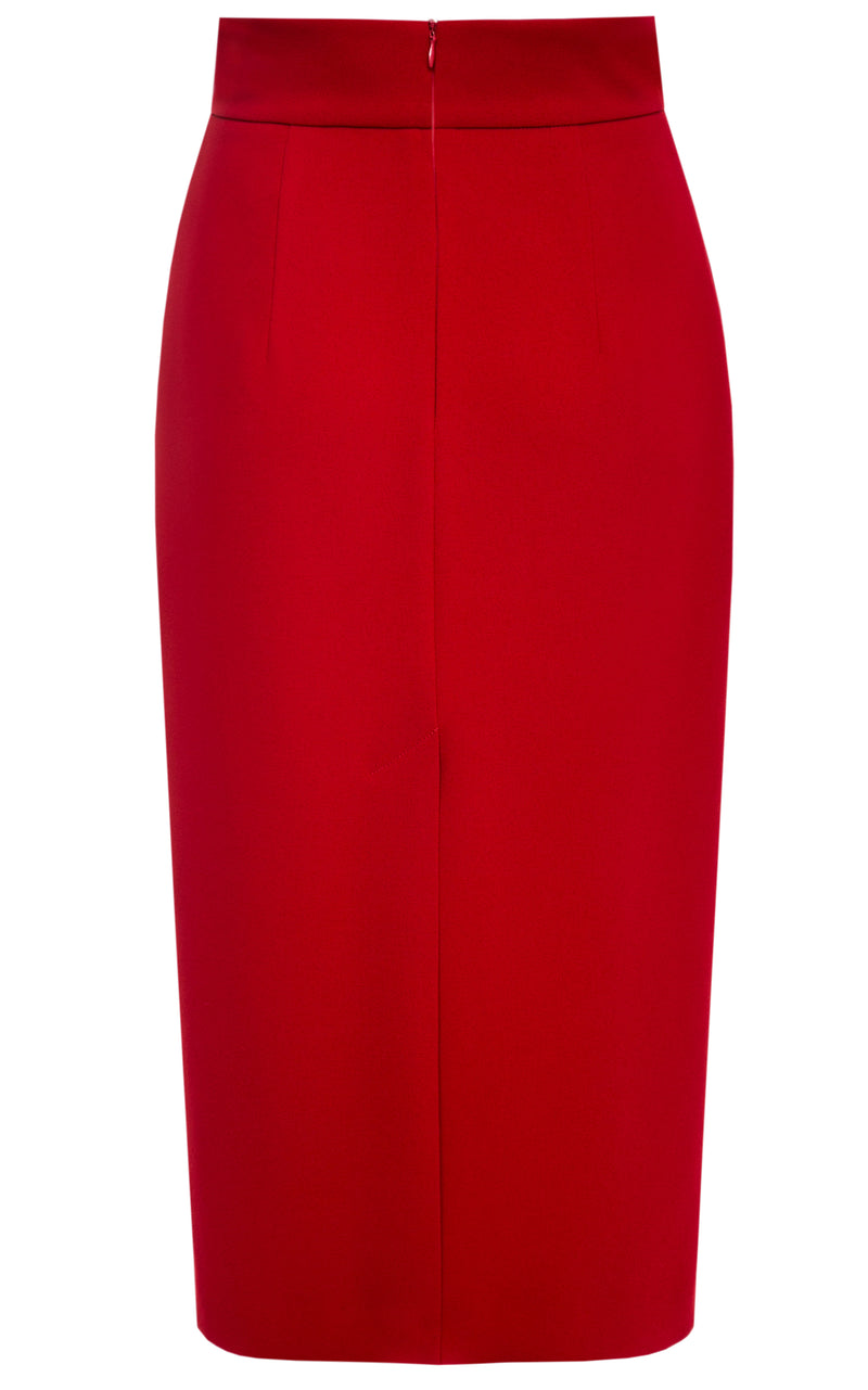 Karen Red Crepe Pencil Skirt