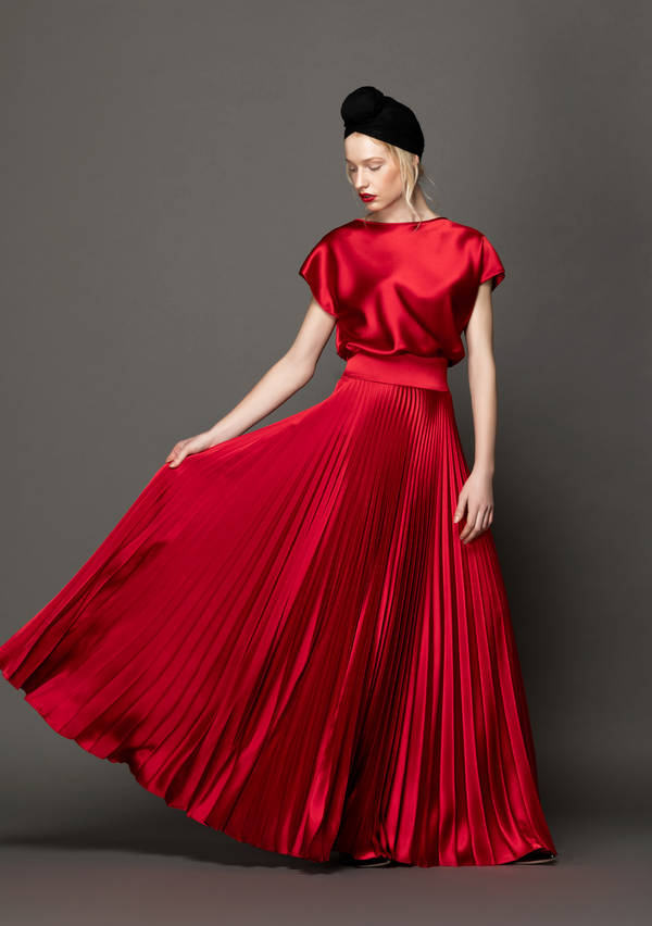 Ariana Soleil Pleated Satin Gown